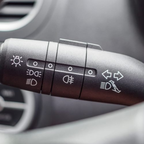 Car light control switch close up